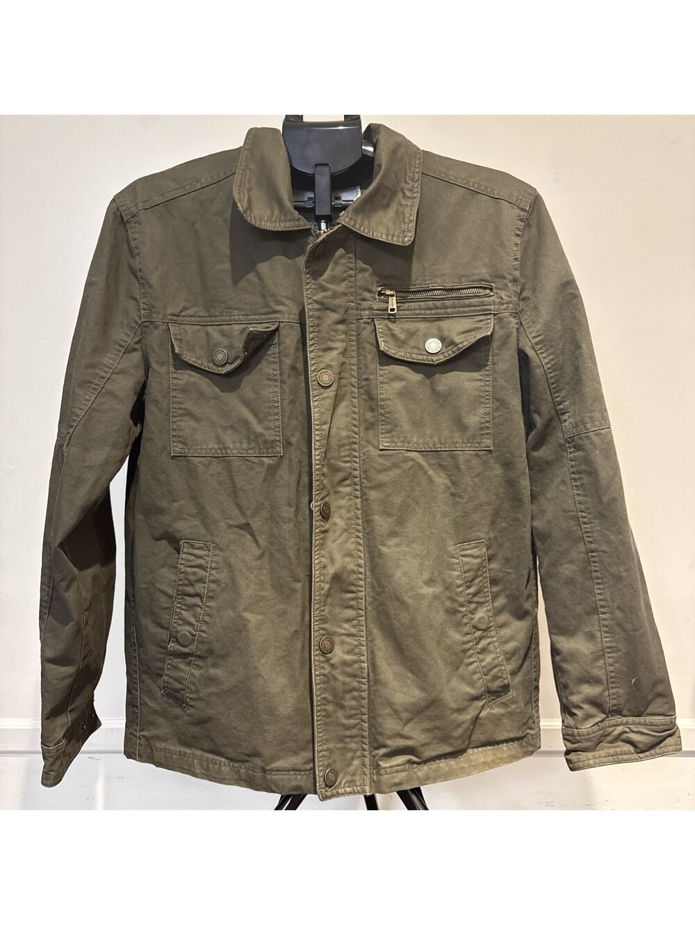 WENVEN Jacket Men’s Medium Olive  Canvas Military Full Zip Lined Workwear Coat